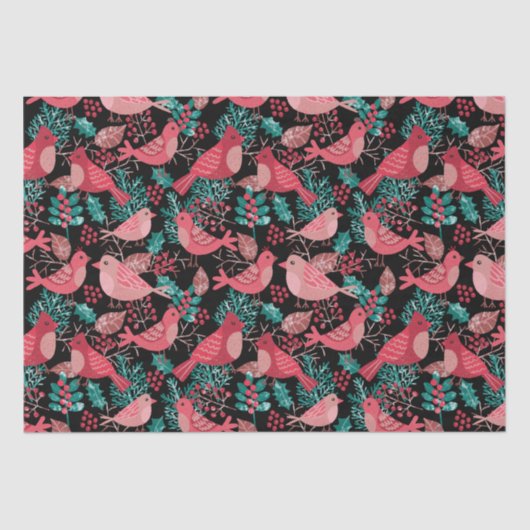 Kerstwinter Red Bird Berries Holiday Tissuepapier (Voorkant)