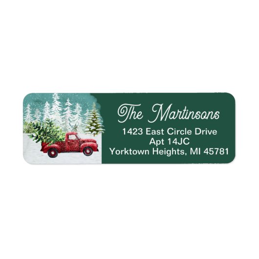 Kerstwinter Red Truck Tree Return Etiket (Voorkant)