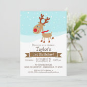 Kerstwinter rendier, verjaardagsfeest van Kind Kaart (Staand voorkant)