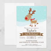 Kerstwinter rendier, verjaardagsfeest van Kind Kaart (Voorkant / Achterkant)