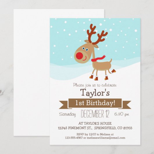 Kerstwinter rendier, verjaardagsfeest van Kind Kaart (Voorkant / Achterkant)