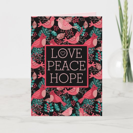 Kerstwinter Rode Vogel Berries Vredesfeestdag Feestdagen Kaart (Voorkant)