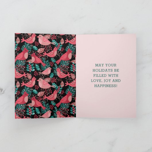 Kerstwinter Rode Vogel Berries Vredesfeestdag Feestdagen Kaart (Binnen)