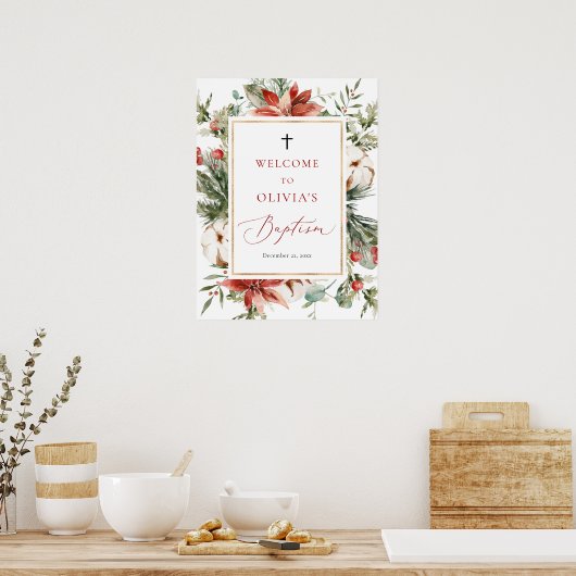 Kerstwinter - rood baptisme - Welkomstteken Poster (Keuken)