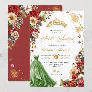 Kerstwinter rood & goud Poinsettia zoet 16 Kaart
