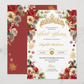 Kerstwinter rood & goud Poinsettia zoet 16 Kaart (Voorkant / Achterkant)