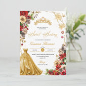 Kerstwinter rood & goud Poinsettia zoet 16 Kaart (Staand voorkant)