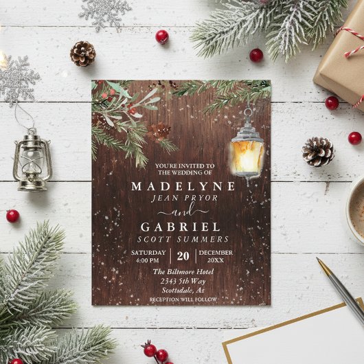 Kerstwinter Rustic Pine Drop Wood Weddenschap Flyer