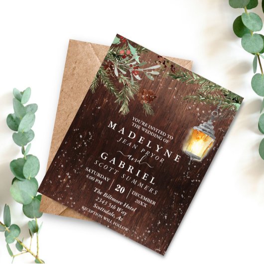 Kerstwinter Rustic Pine Drop Wood Weddenschap Flyer