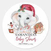 Kerstwinter Santa Baby Elephant Shower Ronde Sticker (Voorkant)