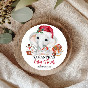 Kerstwinter Santa Baby Elephant Shower Ronde Sticker