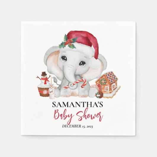 Kerstwinter Santa Baby Elephant Shower Servet (Voorkant)