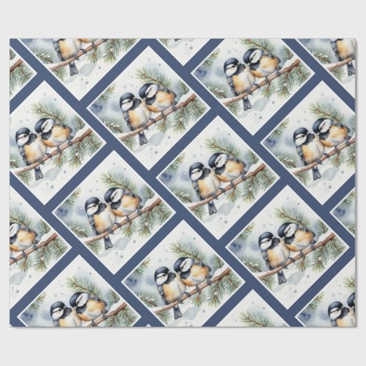 Kerstwinter Schattigee Chickadee vogels Cadeaupapier (Vlak)