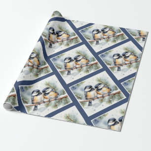Kerstwinter Schattigee Chickadee vogels Cadeaupapier