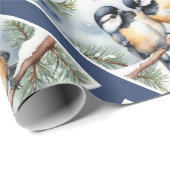 Kerstwinter Schattigee Chickadee vogels Cadeaupapier (Rol Hoek)