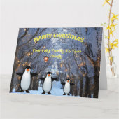 Kerstwinter Sneeuw & Bomen & Familie van Pinguïns Kaart (Gele Bloem)