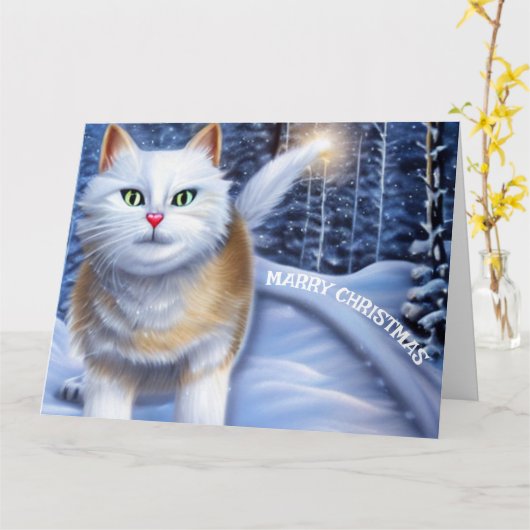 Kerstwinter Sneeuw Kat Kaart (Gele Bloem)