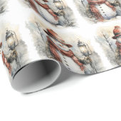 Kerstwinter Sneeuwman met rood Pet en sjaal Cadeaupapier (Rol Hoek)