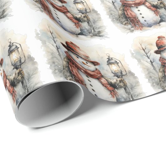 Kerstwinter Sneeuwman met rood Pet en sjaal Cadeaupapier (Rol Hoek)