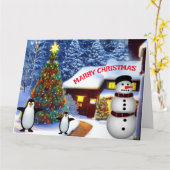 Kerstwinter Sneeuwman & Pinguïn Vrienden Kaart (Gele Bloem)