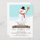 Kerstwinter sneeuwman, verjaardagsfeest van Kind Kaart (Voorkant / Achterkant)