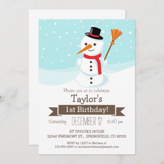 Kerstwinter sneeuwman, verjaardagsfeest van Kind Kaart (Voorkant / Achterkant)