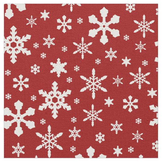 Kerstwinter Snowflakes Pattern Red en White Stof (Close Up)
