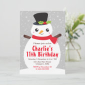Kerstwinter Snowman Birthday Silver Grey Invi Kaart (Staand voorkant)