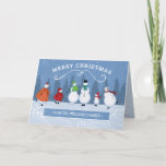 Kerstwinter Snowman Familienaam Feestdagen Kaart<br><div class="desc">Deze moderne kerstkaart heeft een groep sneeuwmannen die op de achtergrond met pijnbomen schaatsen. Pas je aan met je familienaam. Binnen is een groet en uw handtekening voor u om aan te passen. Ontworpen door een wereldberoemde kunstenaar ©Tim Coffey.</div>