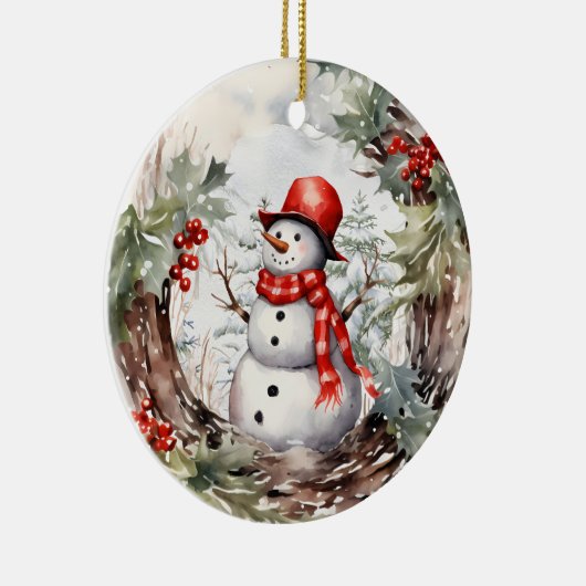 Kerstwinter Snowman Keramisch Ornament (Rechts)