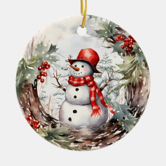 Kerstwinter Snowman Keramisch Ornament (Voorkant)