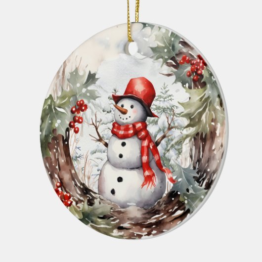 Kerstwinter Snowman Keramisch Ornament (Links)