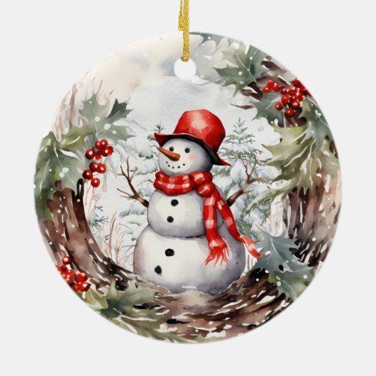 Kerstwinter Snowman Keramisch Ornament (Achterkant)