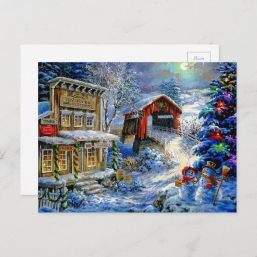 Kerstwinter Snowman Scene Feestdagenkaart (Voorkant / Achterkant)