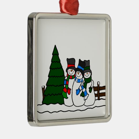 Kerstwinter Snowmen Friends Metalen Ornament (Rechts)