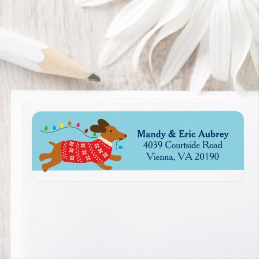 Kerstwinter teckel hond etiket (Insitu)