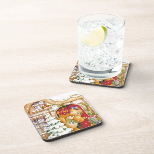 Kerstwinter Teddy Bear Bier Onderzetter (Rechterzijde)