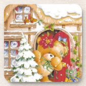 Kerstwinter Teddy Bear Bier Onderzetter (Voorkant)