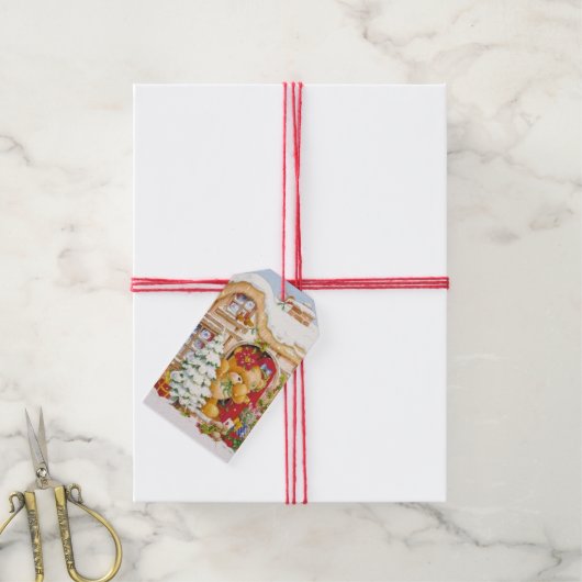 Kerstwinter Teddy Bear Cadeaulabel (Met Touw)