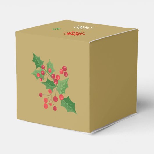 Kerstwinter teddybeer poinsettia goud bedankdoosjes (Achterkant)