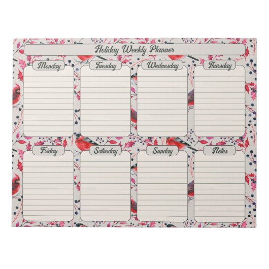 Kerstwinter Vogels Weekplanner Notitieblok (Voorkant)