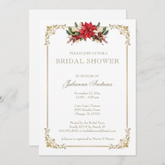 Kerstwinter Vrijgezellenfeest Poinsettias Kaart (Voorkant / Achterkant)