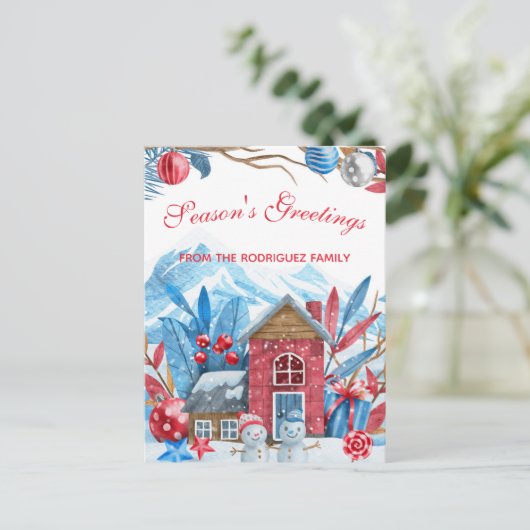 Kerstwinter Waterverf geluk Feestdagenkaart (Staand voorkant)