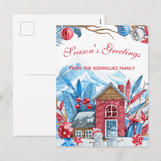 Kerstwinter Waterverf geluk Feestdagenkaart (Voorkant / Achterkant)
