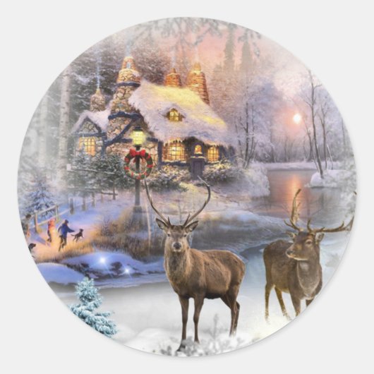 Kerstwinter Wilderness Cottage Ronde Sticker (Voorkant)