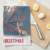 Kerstwinter Wildlife met maan Theedoek (Quarter Fold)