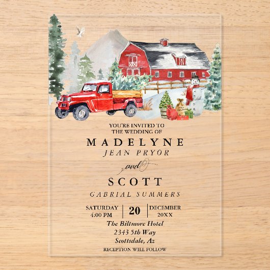 Kerstwinter wintersneeuwballandhuwelijk acryl uitnodigingen (Voorkant)