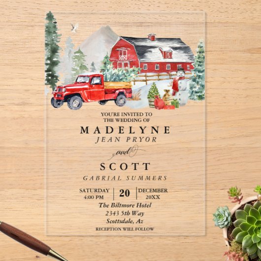 Kerstwinter wintersneeuwballandhuwelijk acryl uitnodigingen