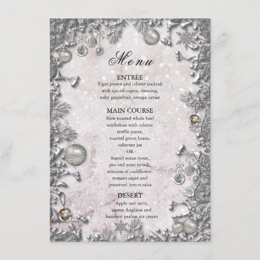 Kerstwinter Wonderland Magische bruiloft Menu (Voorkant)