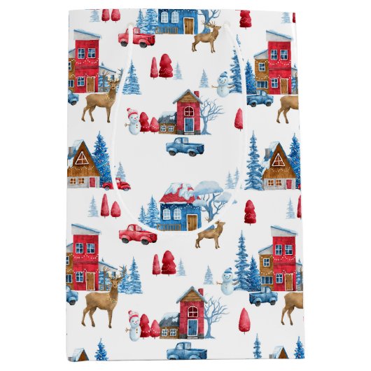 Kerstwinter Wonderland rendieren Medium Cadeauzakje (Voorkant)